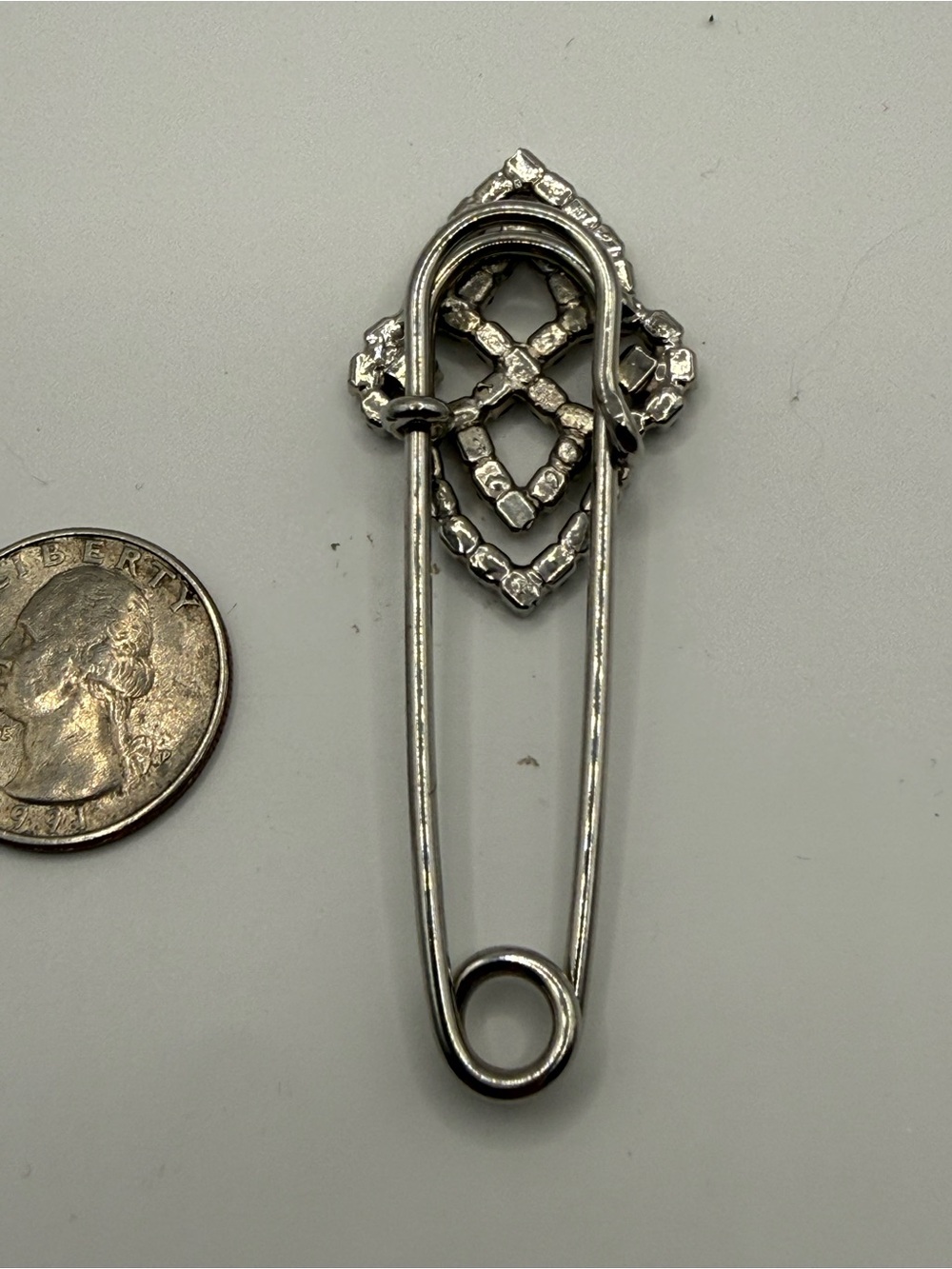 Rhinestone Safety Pin Brooch - Silver Sparkle - Picture 4 of 5